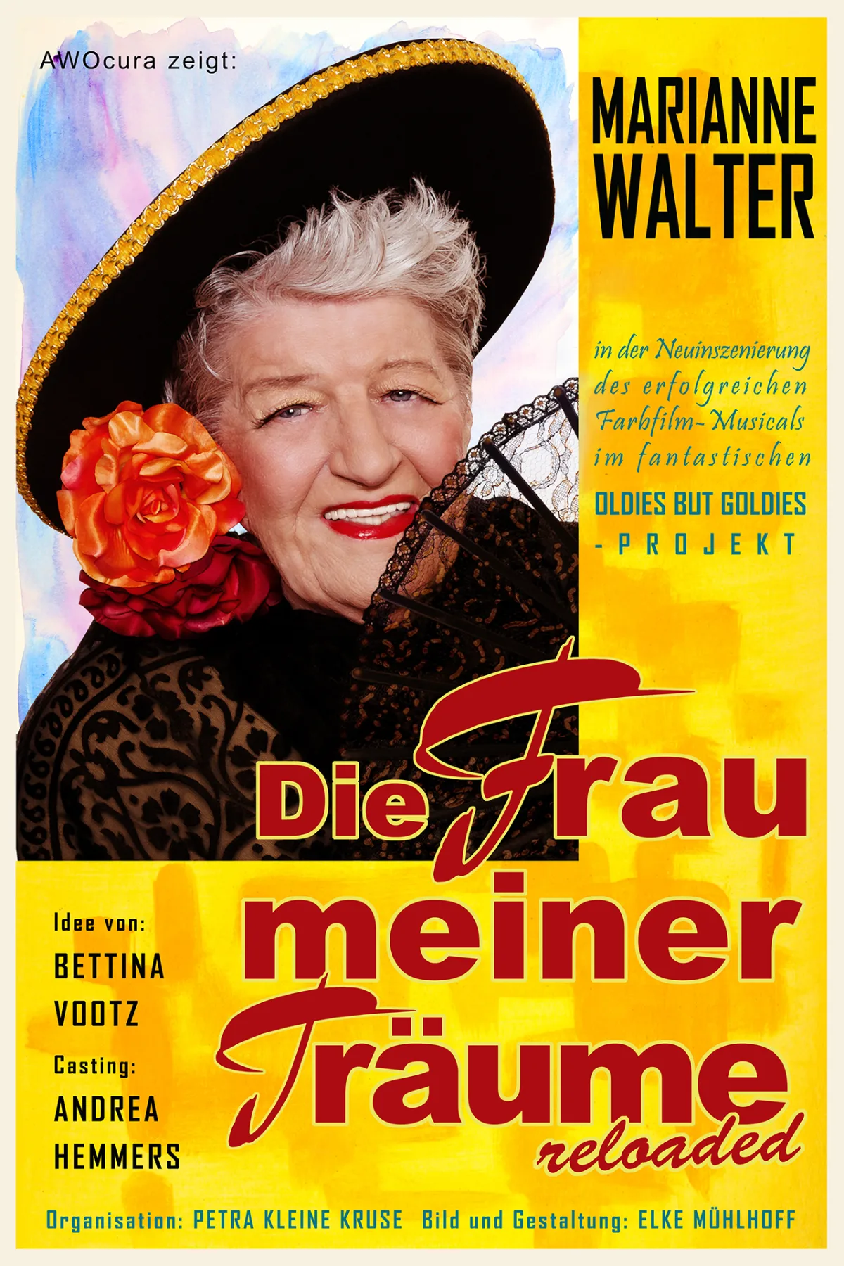 Restaged poster for the 1944 German film »Die Frau meiner Träume«: Marianne Walter as the leading lady in the style of a colour-film musical, with fur collar, black veil and an orange flower in her hair